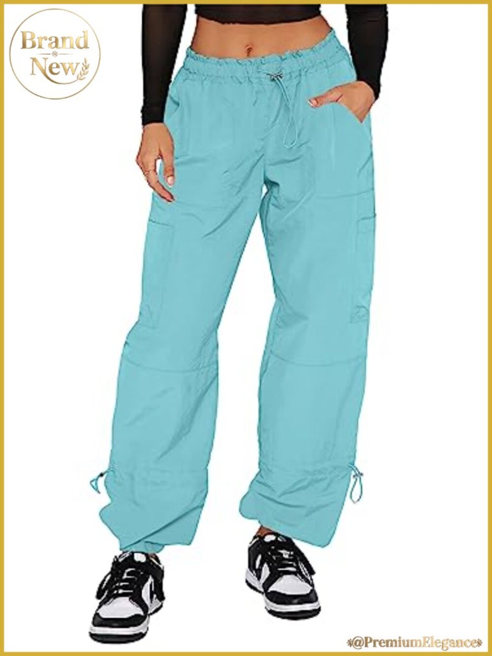 Women's Cargo Parachute Pants Baggy Wide Leg Drawstring Y2K Streetwear